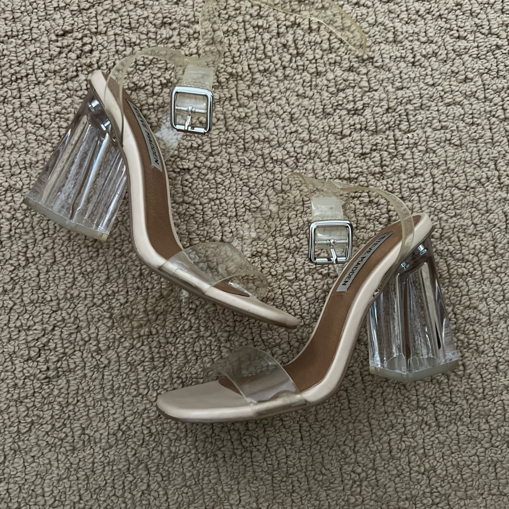 Steve Madden Transparent Block Heel Sandals - Cream